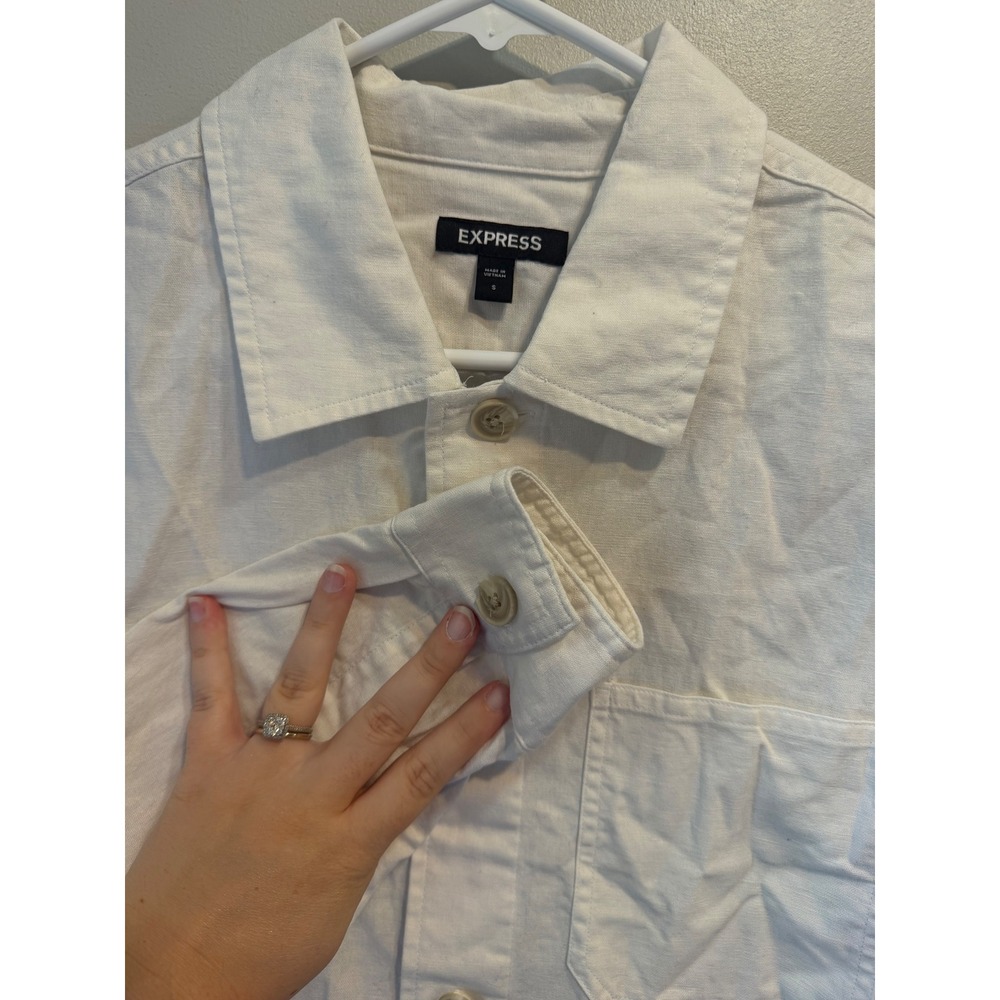 Express Mens Linen Blend Chore Coat White Button Front Utility Jacket Small
